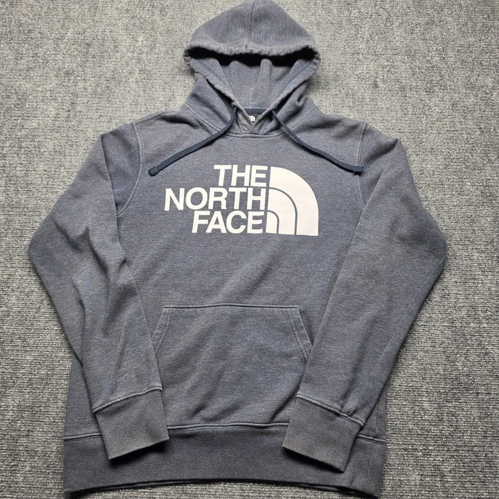 The North Face Mens Small S Pullover Hoodie Sweatshirt Blue Gray Half Dome Logo